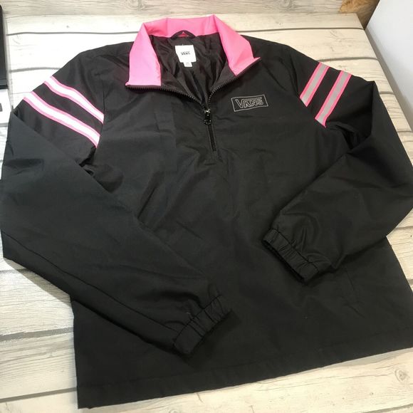 Vans Pull Over Jacket Black/ Bright Pink Reflector Running Riding XS - Picture 1 of 9
